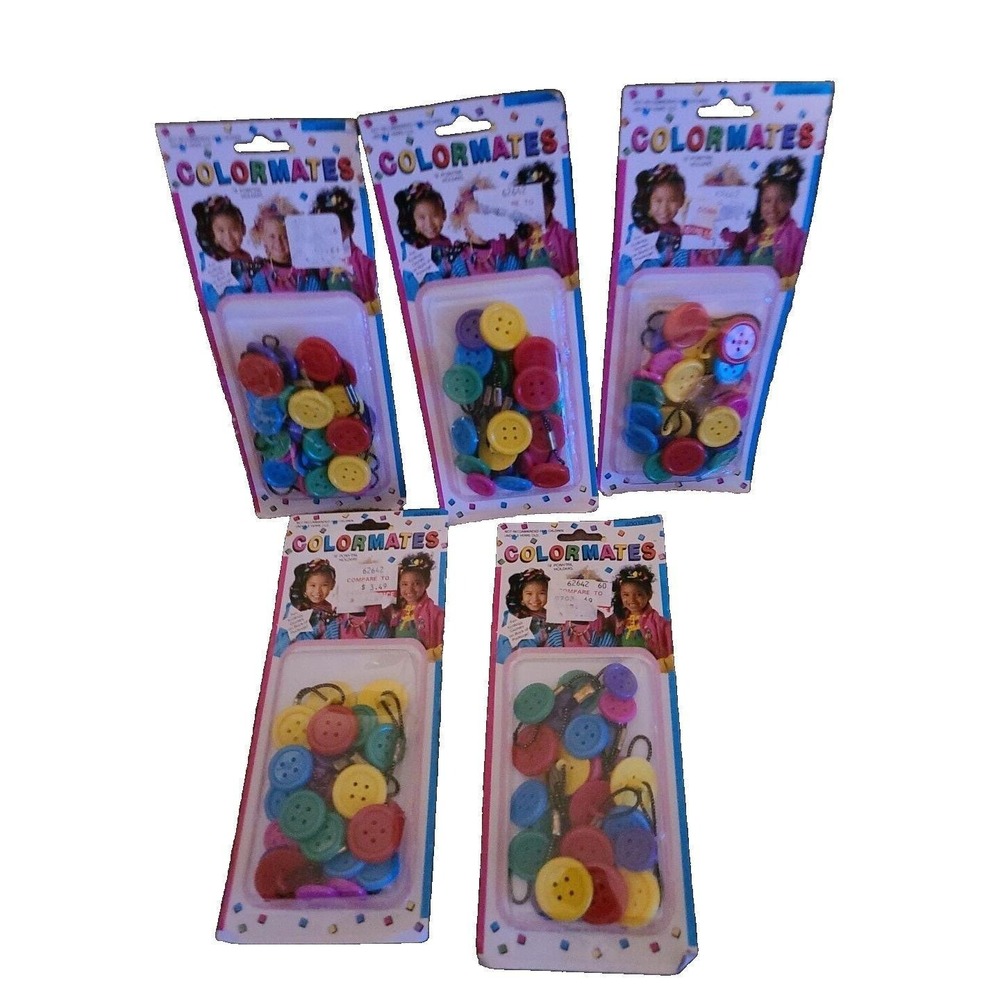 Lot 5 packs Vtg Color mates Hair Bands Ponytail Holders Binders Buttons 90's